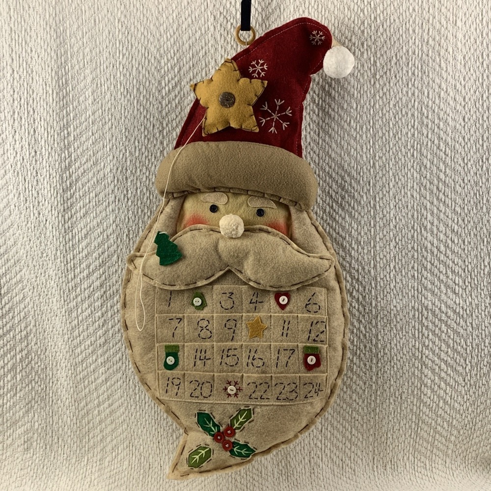 Christmas Advent Countdown Calendar Hanging Santa‎ Plush Pocket Style 25"x12"